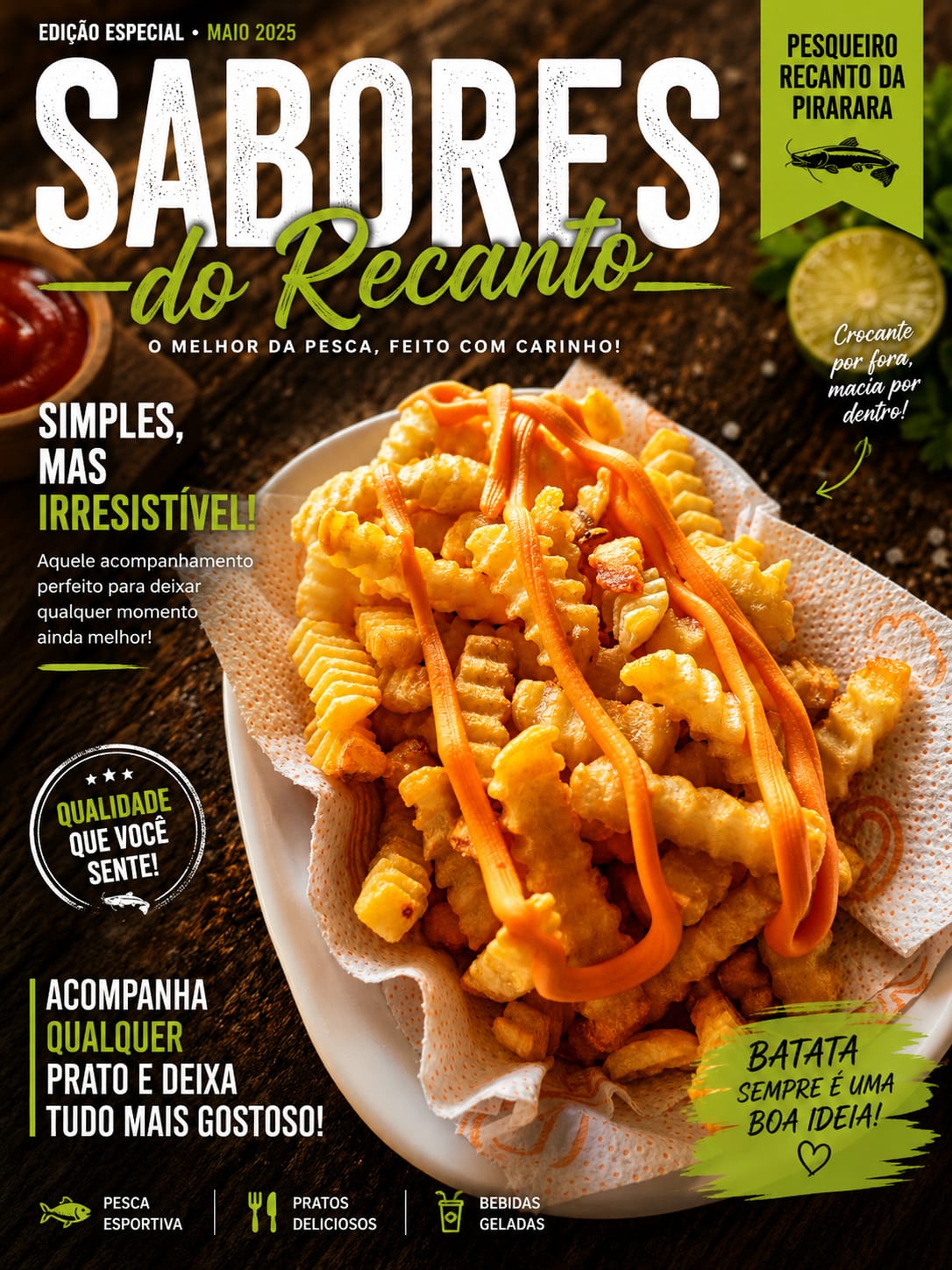 Porção de batata frita servida no Recanto da Pirarara