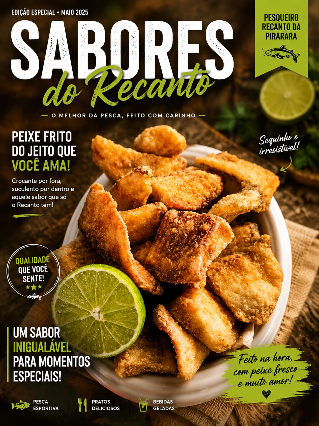 Porção de peixe frito servida no Recanto da Pirarara